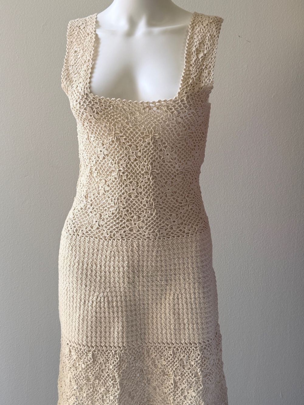 Vintage Crochet Cream Maxi Dress